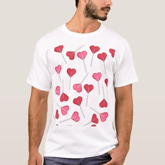  Valentijn Rood Hart | Lollipop-patroon T-shirt (Voorkant)