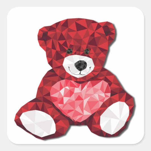 Valentijn rood met roze geometrische Teddy Bear Vierkante Sticker (Voorkant)