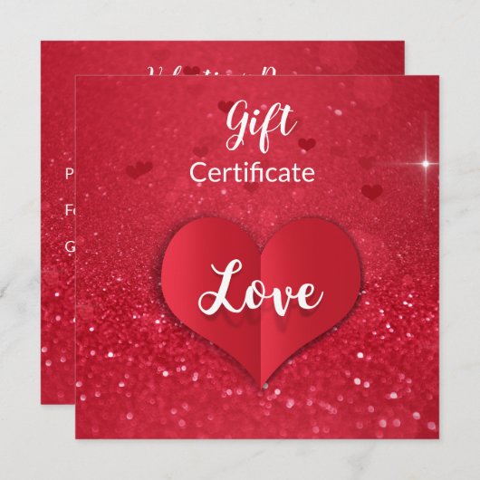 Valentijn Rood papier Harde glitte Cadeaubon Feestdagenkaart (Voorkant / Achterkant)