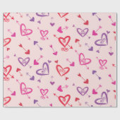 Valentijn Rood Roze Paarse Harten met Pijlen Cadeaupapier (Vlak)