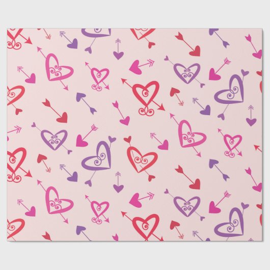 Valentijn Rood Roze Paarse Harten met Pijlen Cadeaupapier (Vlak)