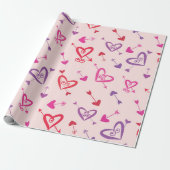 Valentijn Rood Roze Paarse Harten met Pijlen Cadeaupapier (Uitgerold)