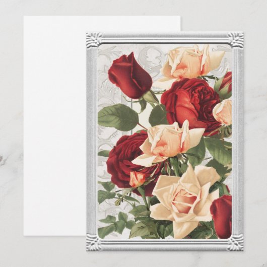 Valentijn Rood Roze Roze Roze Floral Zilver Lijst Feestdagenkaart (Voorkant / Achterkant)