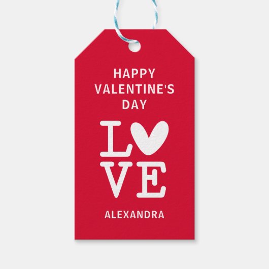 Valentijn rood & wit liefdeshart aangepast cadeaulabel (Voorkant)