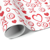 Valentijn rood & wit XOXO hartenpatroon Cadeaupapier (Rol Hoek)