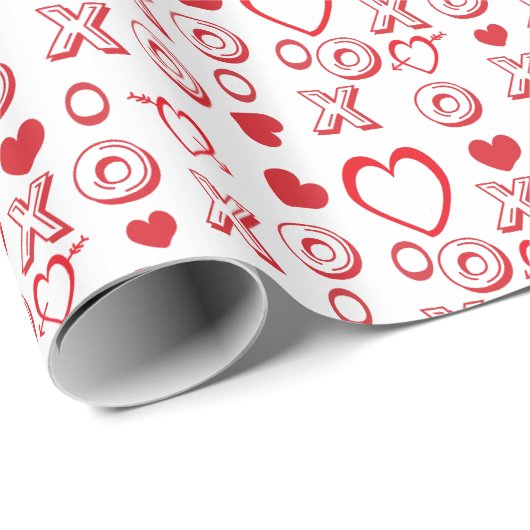 Valentijn rood & wit XOXO hartenpatroon Cadeaupapier (Rol Hoek)