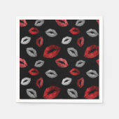 Valentijn Rood Zilver Glitter Lippen op Zwart Servet (Voorkant)