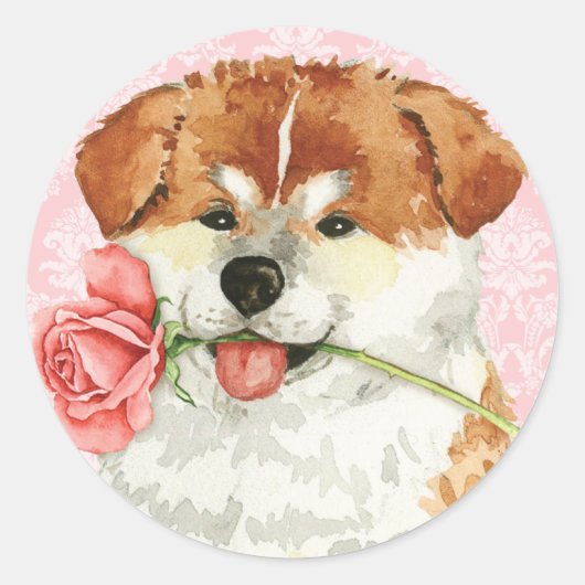Valentijn Roos Akita Ronde Sticker (Voorkant)