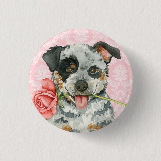 Valentijn Roos Australian Cattle Dog Ronde Button 3,2 Cm (Voorkant)