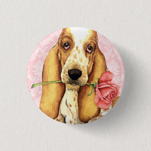 Valentijn Roos Basset Ronde Button 3,2 Cm (Voorkant)