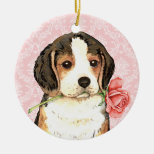 Valentijn Roos Beagle Keramisch Ornament