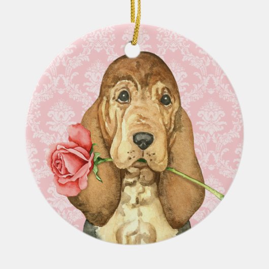 Valentijn Roos Bloodhond Keramisch Ornament (Voorkant)