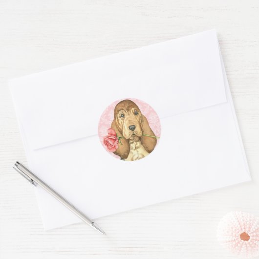 Valentijn Roos Bloodhond Ronde Sticker (Envelop)