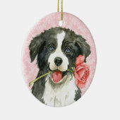 Valentijn Roos Border Collie Keramisch Ornament (Rechts)