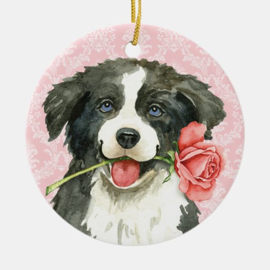 Valentijn Roos Border Collie Keramisch Ornament (Voorkant)