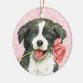 Valentijn Roos Border Collie Keramisch Ornament (Links)
