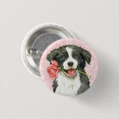 Valentijn Roos Border Collie Ronde Button 3,2 Cm (Voorkant /achterkant)