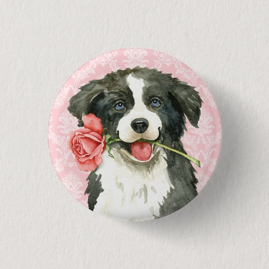 Valentijn Roos Border Collie Ronde Button 3,2 Cm (Voorkant)