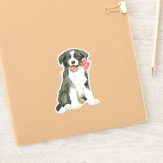 Valentijn Roos Border Collie Vinyl Sticker (Notitieboek)