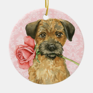 Valentijn Roos Border Terrier Keramisch Ornament