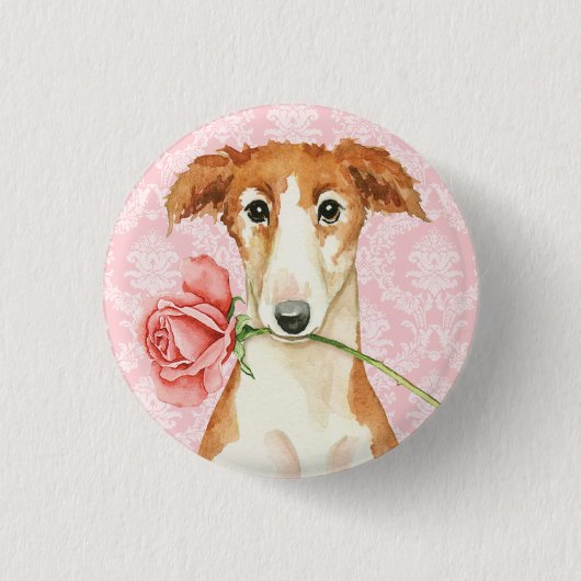 Valentijn Roos Borzoi Ronde Button 3,2 Cm (Voorkant)