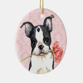Valentijn Roos Boston Terrier Keramisch Ornament (Rechts)