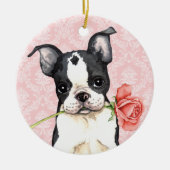 Valentijn Roos Boston Terrier Keramisch Ornament (Voorkant)