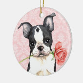 Valentijn Roos Boston Terrier Keramisch Ornament (Links)