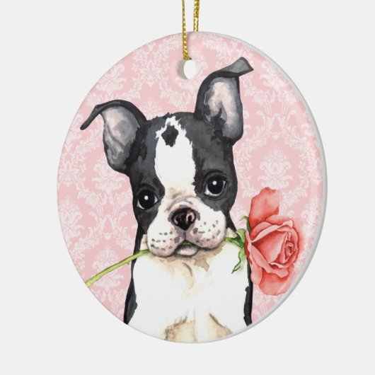 Valentijn Roos Boston Terrier Keramisch Ornament (Links)