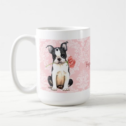 Valentijn Roos Boston Terrier Koffiemok (Links)