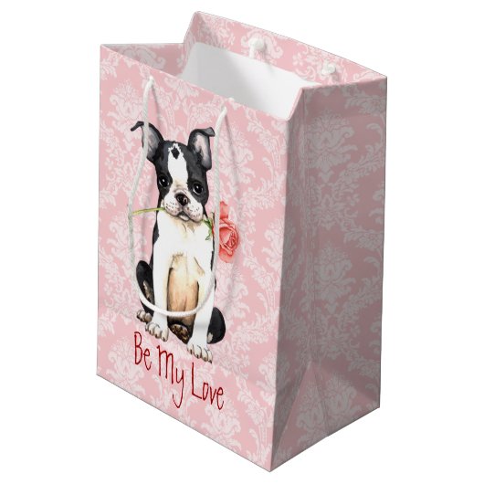 Valentijn Roos Boston Terrier Medium Cadeauzakje (Achterkant Gekanteld)