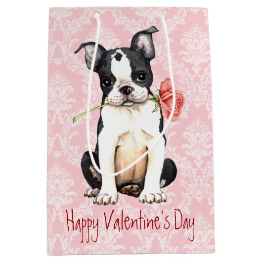 Valentijn Roos Boston Terrier Medium Cadeauzakje (Voorkant)