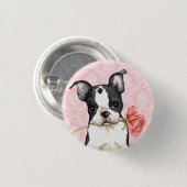 Valentijn Roos Boston Terrier Ronde Button 3,2 Cm (Voorkant /achterkant)