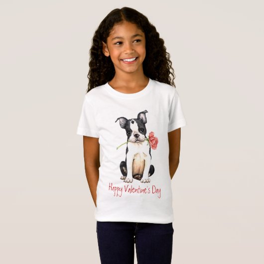 Valentijn Roos Boston Terrier T-shirt (Voorkant volledig)