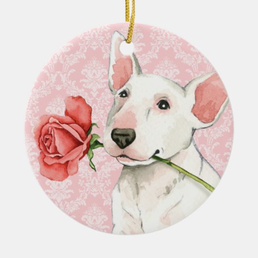 Valentijn Roos Bull Terrier Keramisch Ornament (Voorkant)