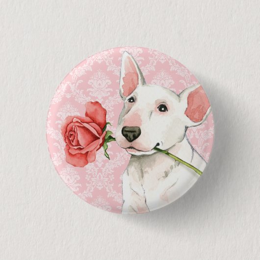 Valentijn Roos Bull Terrier Ronde Button 3,2 Cm (Voorkant)
