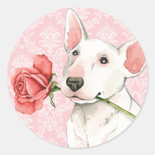 Valentijn Roos Bull Terrier Ronde Sticker (Voorkant)