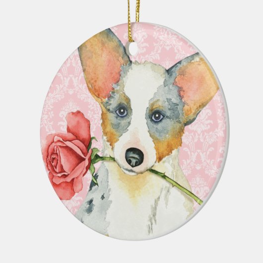 Valentijn Roos Cardigan Welsh Corgi Keramisch Ornament (Links)