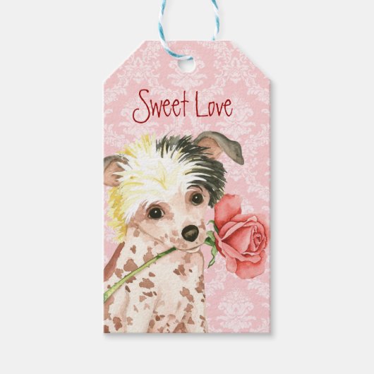 Valentijn Roos Chinese Crested Cadeaulabel (Voorkant)