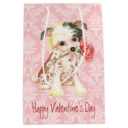 Valentijn Roos Chinese Crested Medium Cadeauzakje (Voorkant)