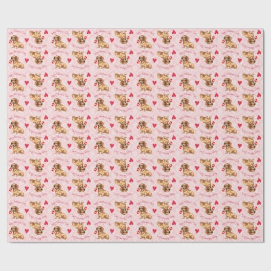Valentijn Roos Dachshund Cadeaupapier (Vlak)