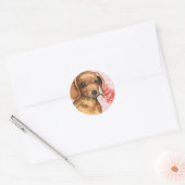 Valentijn Roos Dachshund Ronde Sticker (Envelop)