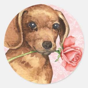 Valentijn Roos Dachshund Ronde Sticker