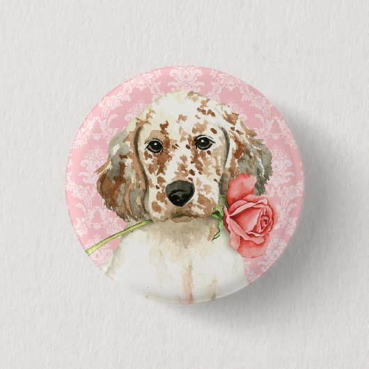 Valentijn Roos Engelse Setter Ronde Button 3,2 Cm (Voorkant)