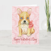 Valentijn Roos Frenchie Feestdagen Kaart (Voorkant)