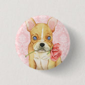 Valentijn Roos Frenchie Ronde Button 3,2 Cm (Voorkant)