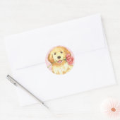 Valentijn Roos Golden Retriever Ronde Sticker (Envelop)