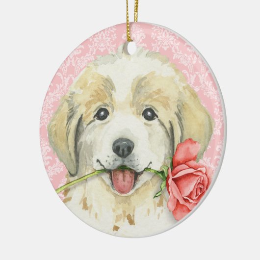 Valentijn Roos Grote Pyreneeën Keramisch Ornament (Links)