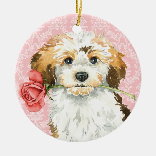 Valentijn Roos Havanese Keramisch Ornament (Voorkant)