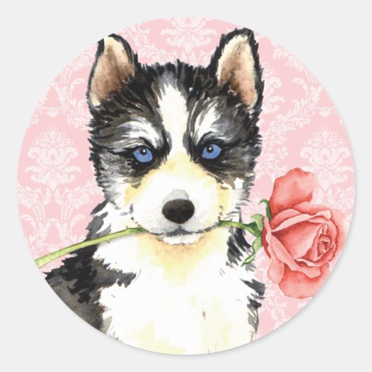 Valentijn Roos Husky Ronde Sticker (Voorkant)